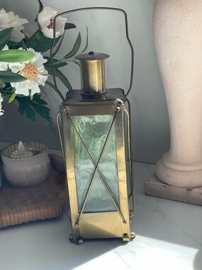 Vintage Swedish HandArbete Glass and Brass Music Box Lantern Decanter